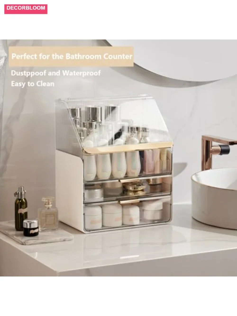 Large Makeup Organizer Countertop Vanity Cosmetic Storage with Acrylic Cover